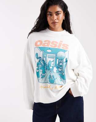 ASOS DESIGN Curve - Oversize-Sweatshirt in Creme mit lizenziertem „Oasis Definitely Maybe"-Grafikprint-Weiß