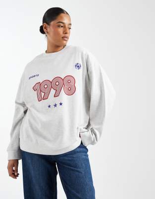 ASOS DESIGN Curve - Oversize-Sweatshirt in Eisgrau meliert mit 1998-Sport-Grafik