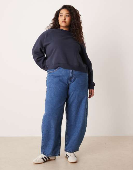 ASOS DESIGN Curve – Oversize-Sweatshirt in Marineblau mit Raglan-Detail und weicher Innenseite, 2 von 4