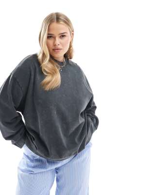 ASOS DESIGN Curve - Oversize-Sweatshirt in verwaschenem Anthrazit-Grau