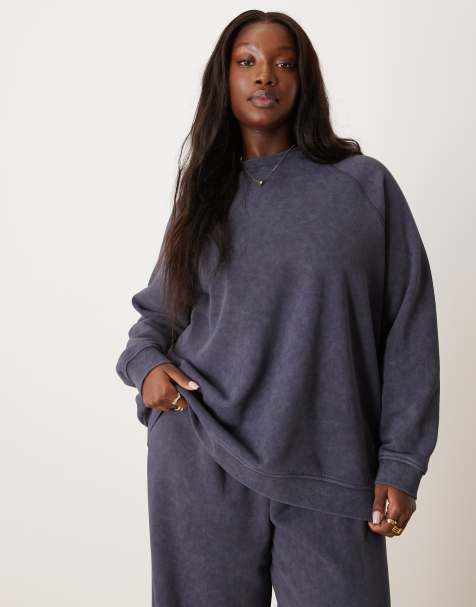 ASOS DESIGN Curve – Oversize-Sweatshirt in verwaschenem Marineblau, Kombiteil - view 1