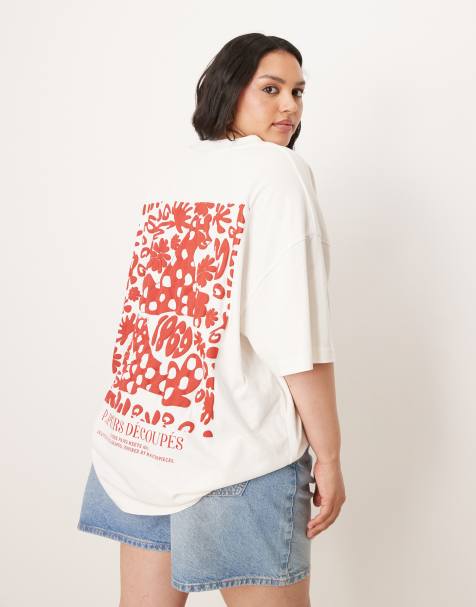 ASOS DESIGN Curve – Oversize-T-Shirt in Cremeweiß mit floralem Leoparden-Print - view 1