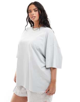 ASOS DESIGN Curve - Oversize-T-Shirt in meliertem Steinbeige-Neutral