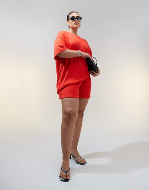 ASOS DESIGN Curve – Oversize-T-Shirt in Rot aus strukturiertem Strick - view 1