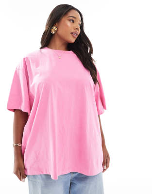 ASOS DESIGN Curve – Oversize-T-Shirt in verwaschenem Rosa - view 1