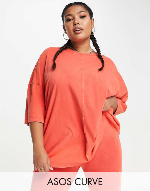 ASOS DESIGN Curve Oversize T Shirt in verwaschenem Rot