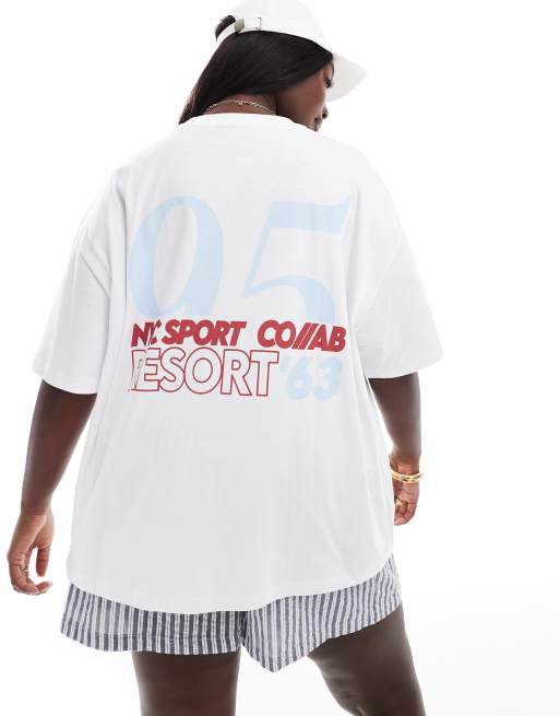 ASOS DESIGN Curve – Oversize-T-Shirt in Weiß mit „NYC Sport Resort“-Print