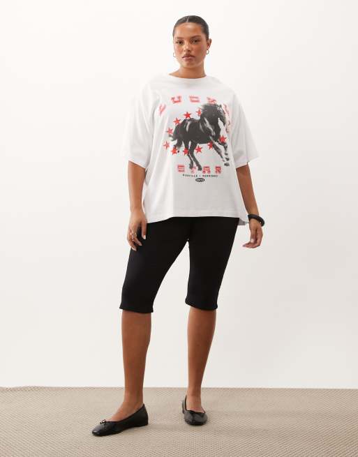 ASOS DESIGN Curve oversize t-shirt med lucky star rodeo-tryck i vitt, 3 av 4