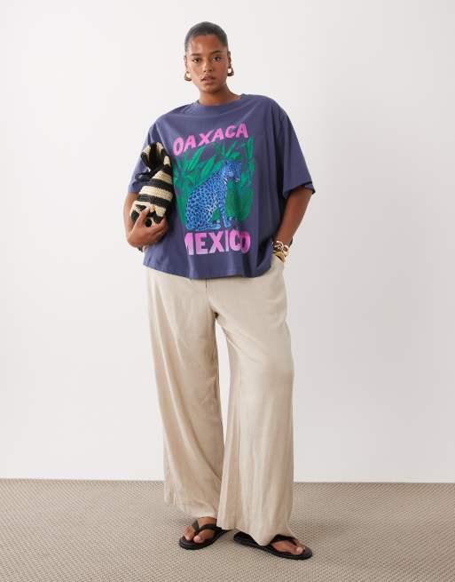 ASOS DESIGN Curve oversize t-shirt med Oaxaca leopardgrafik i blått, 2 av 4