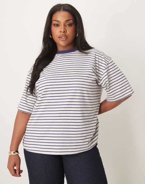 ASOS DESIGN Curve – Oversize-T-Shirt mit meliertem Streifenmuster - view 1