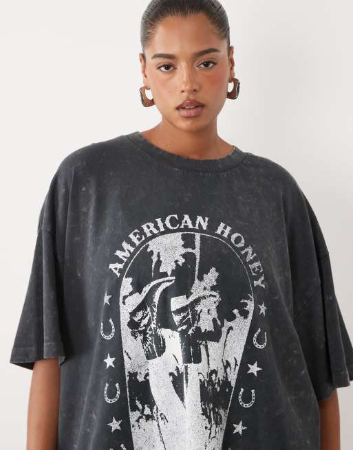 ASOS DESIGN Curve Oversize-T-Shirt mit Western-Grafik in verwaschenem Anthrazit, 2 von 4