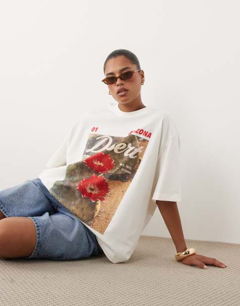 ASOS DESIGN Curve oversize T-shirt z grafiką Arizona w kolorze kremowym - view 1