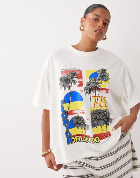 ASOS DESIGN Curve oversize T-shirt z grafiką vintage Florida Orlando w kolorze kremowym - view 1