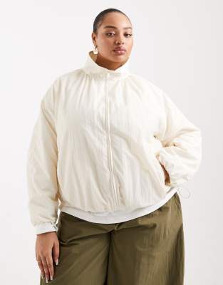 ASOS DESIGN Curve - Oversize-Trainingsjacke in Wollweiß mit Ballonsaum
