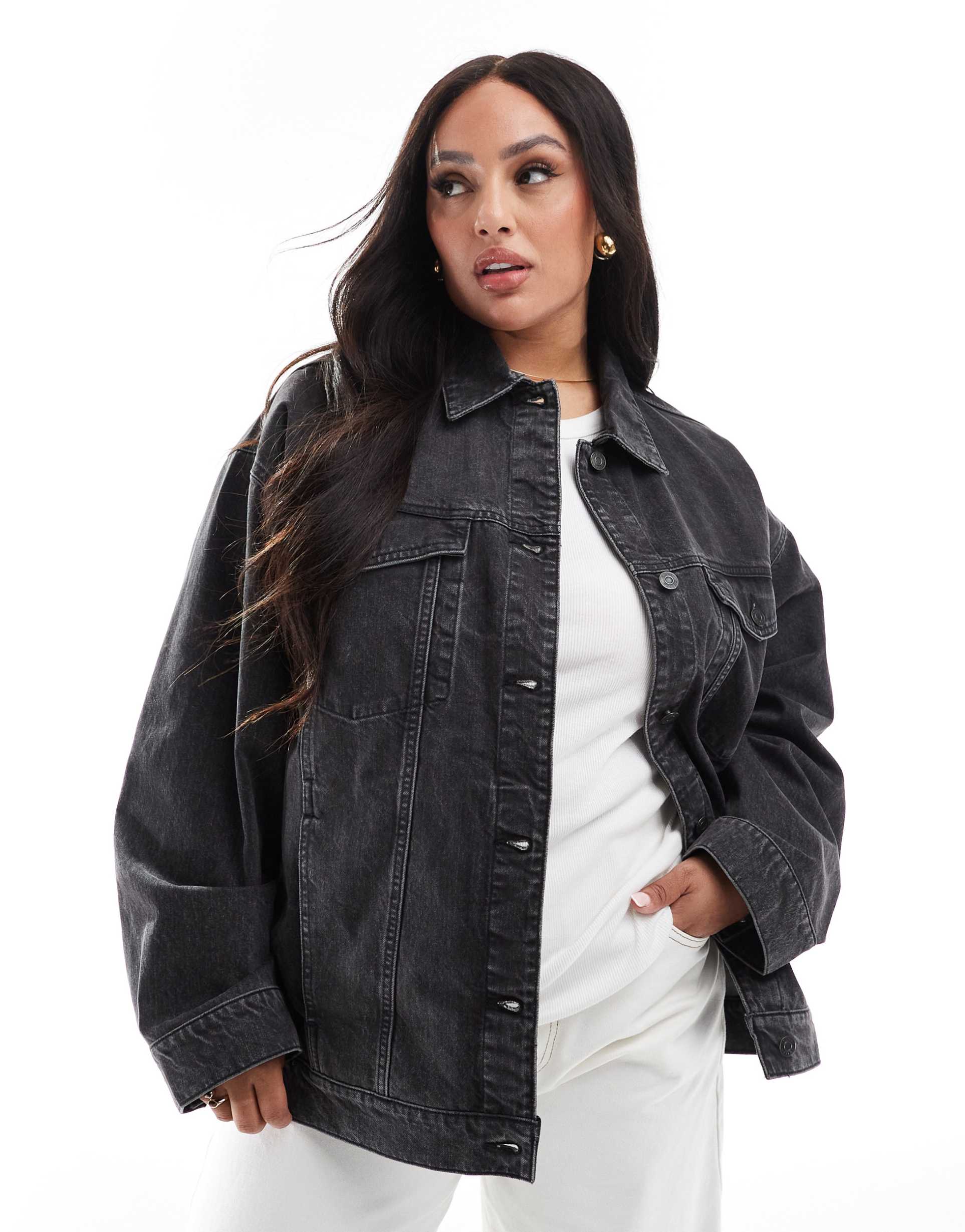 asos design curve oversized 90s denim jacket in black wash