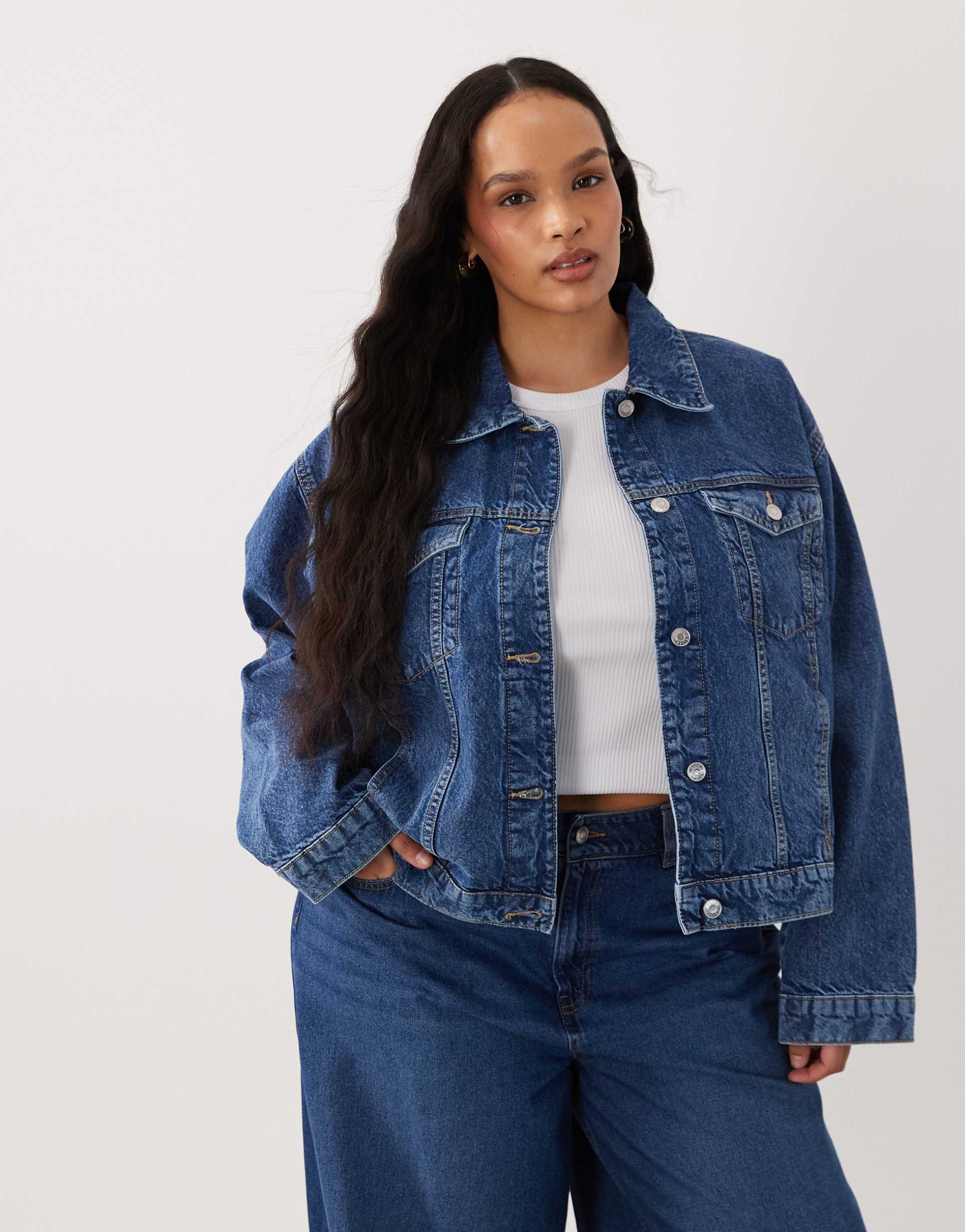asos design curve oversized 90s denim jacket in mid blue
