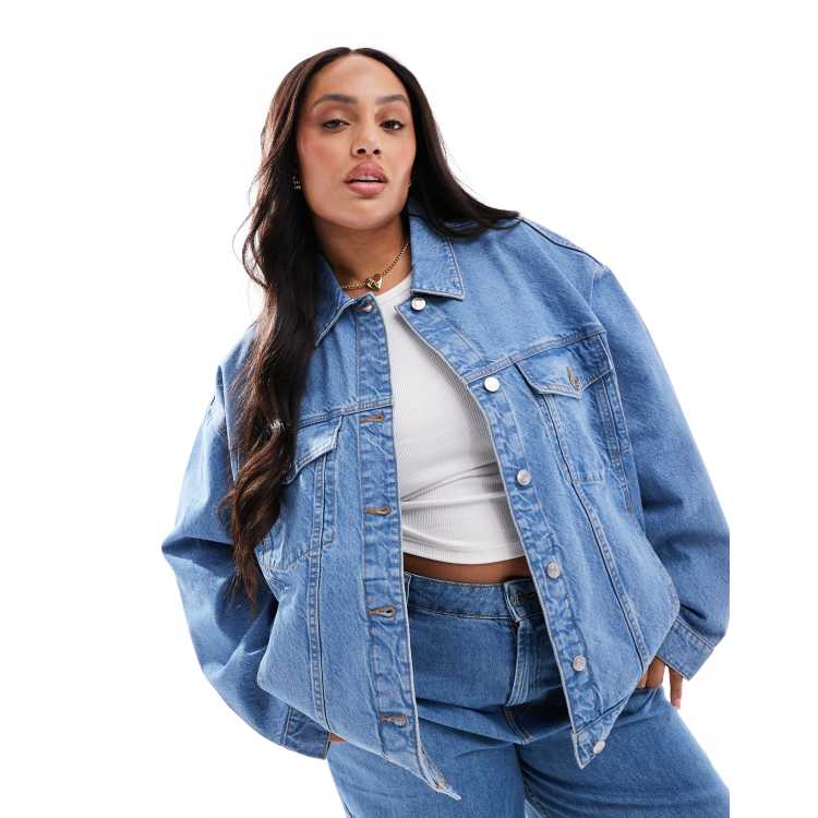 over size tuck design denim jacket Riviera Cutout Denim Jacket 