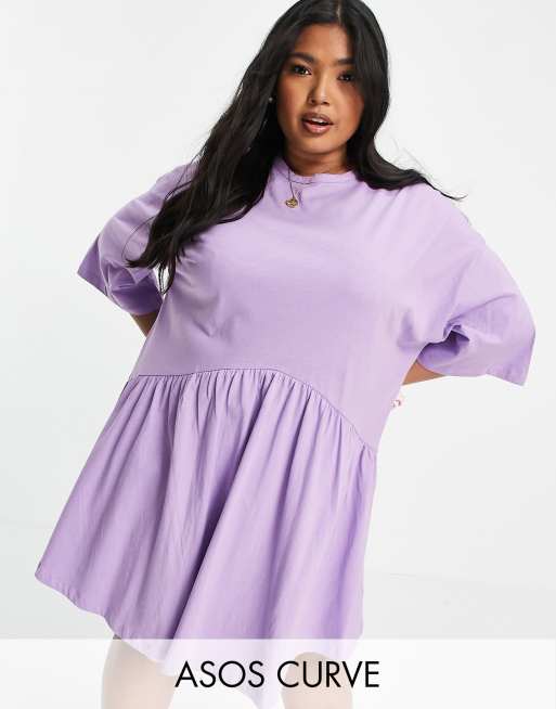 ASOS DESIGN Curve - Oversized aangerimpelde mini jurk met verlaagde taille in lila