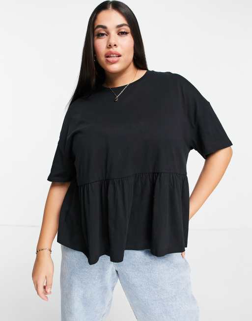 ASOS DESIGN Curve - Oversized afslappet smocktop i sort