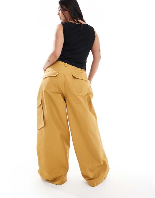 ASOS DESIGN Curve oversized balloon pants with utility pocket detailing in tan, 4 of 5