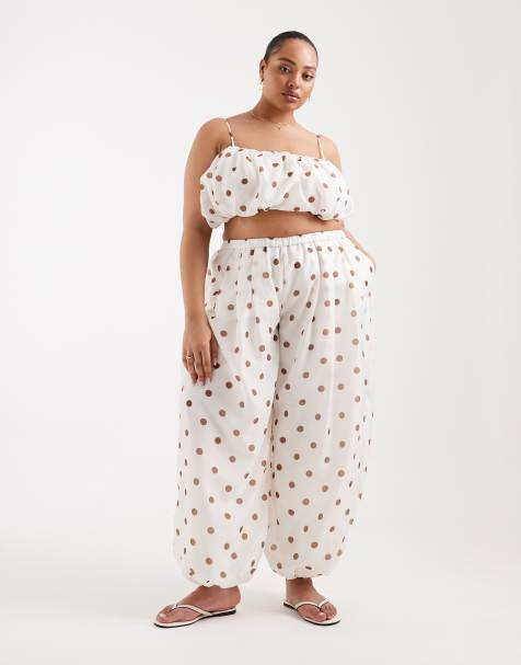 ASOS DESIGN Curve oversized balloon trousers co-ord in terracota polka dot - MULTI