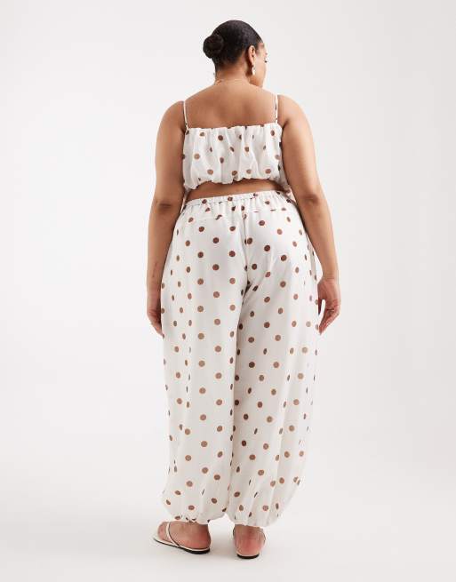ASOS DESIGN Curve oversized balloon trousers co-ord in terracota polka dot - MULTI, 4 of 4