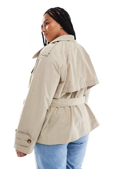 ASOS DESIGN Curve - Oversized beige trenchcoat i kort længde med bælte, 3 af 4