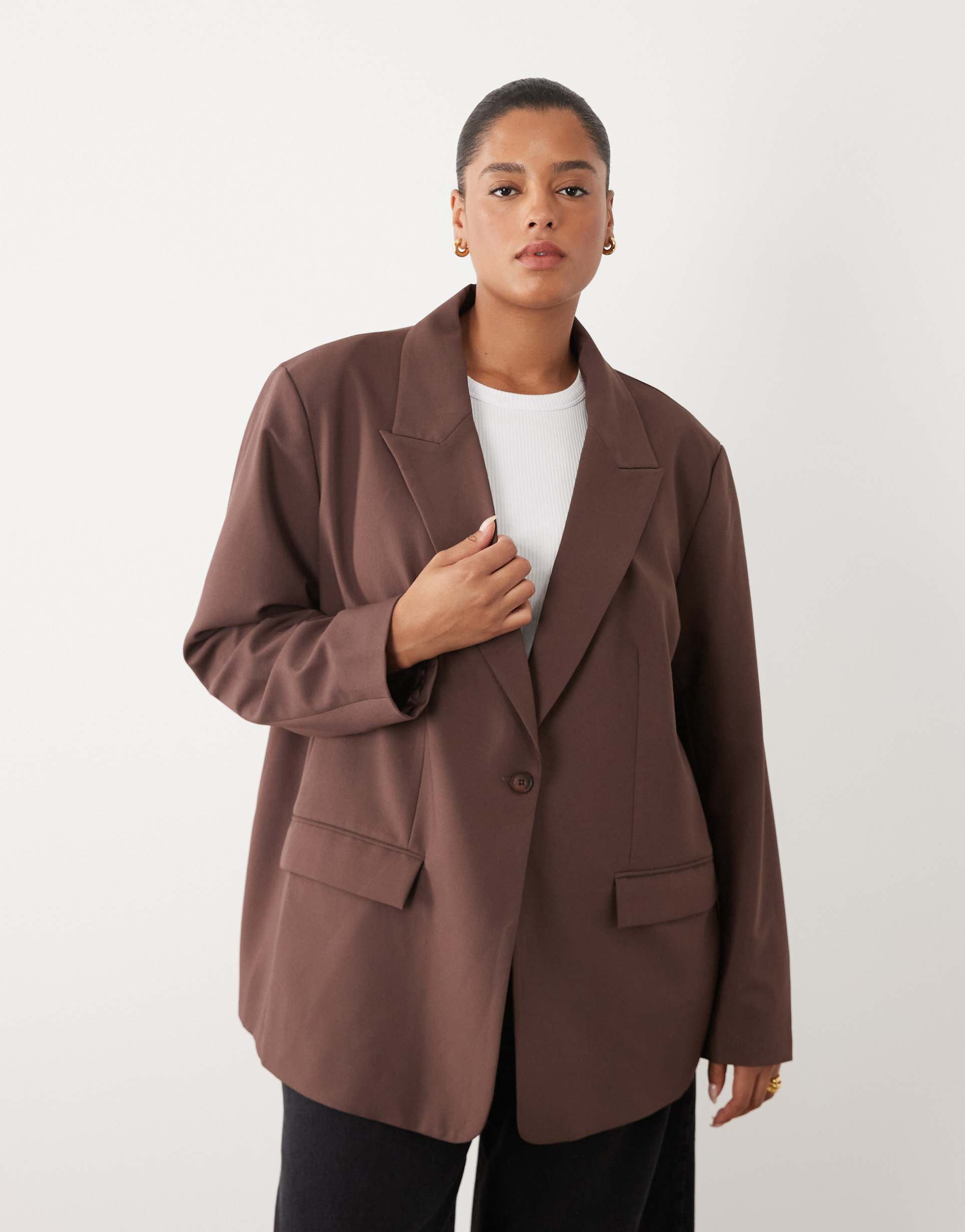 asos design curve oversized blazer in brown