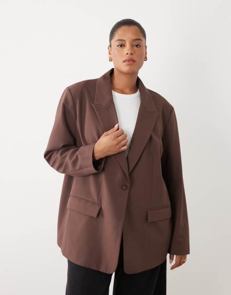 ASOS DESIGN Curve oversized blazer in brown