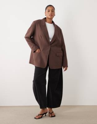 Asos Design Curve Oversized Blazer In Brown