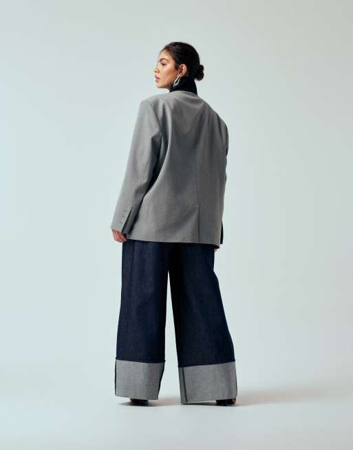 ASOS DESIGN Curve - Oversized blazer met contrasterende kraag in gemêleerd grijs, 4 van 4