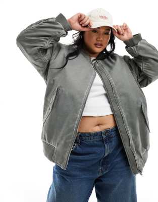 Asos Curve Asos Design Curve Oversized Bomber Jacket In Acid Wash-black