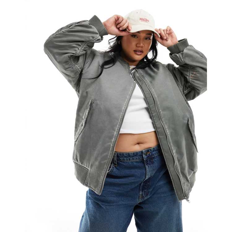 ASOS DESIGN Curve oversized bomber jacket in acid wash | ASOS