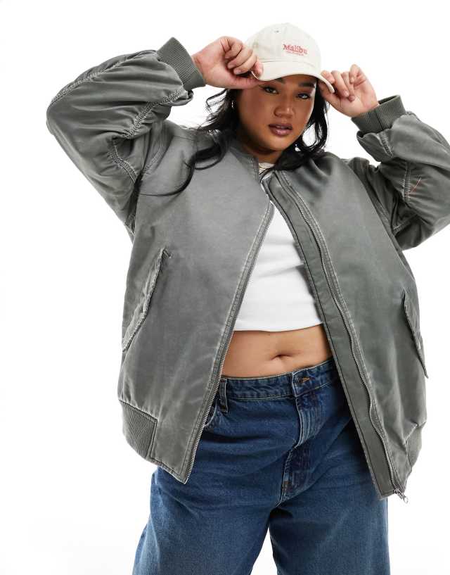 ASOS Curve - ASOS DESIGN Curve oversized bomber jacket in acid wash