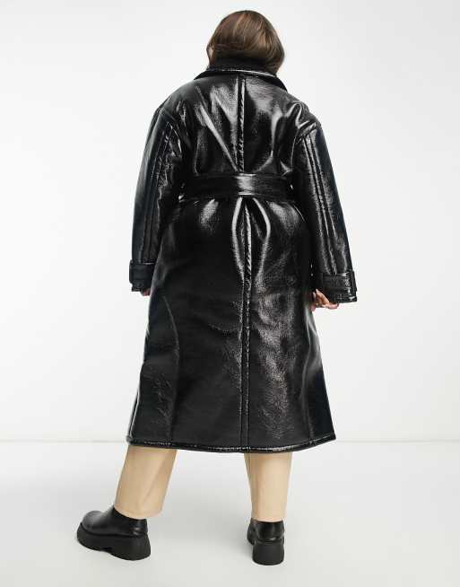 ASOS DESIGN Curve oversized bonded borg and vinyl trench coat in