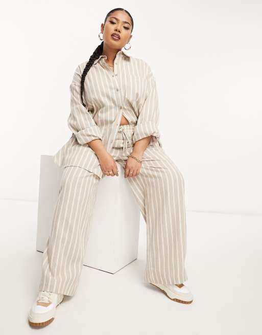 ASOS DESIGN Curve - Oversized, boxy overhemd van linnenmix met verschillende strepen, deel van co-ord set, 3 van 4