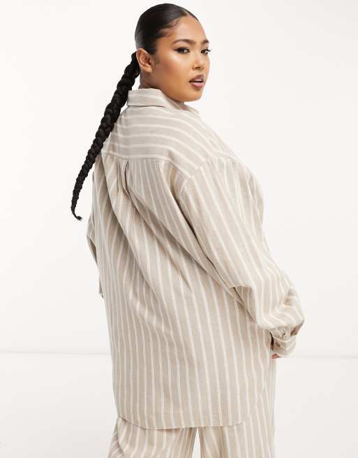 ASOS DESIGN Curve - Oversized, boxy overhemd van linnenmix met verschillende strepen, deel van co-ord set, 4 van 4