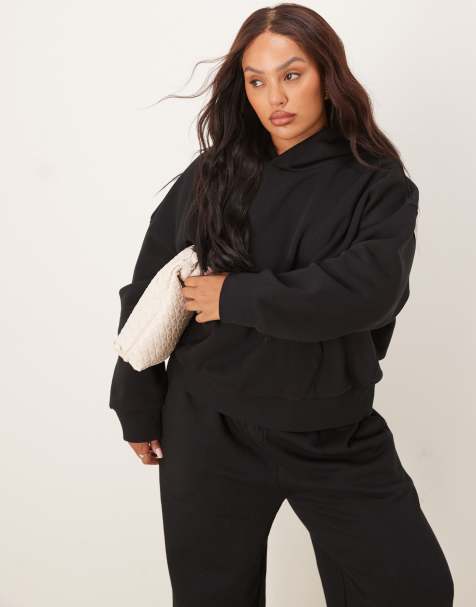 ASOS DESIGN Curve oversized brushback hoodie in black - view 1