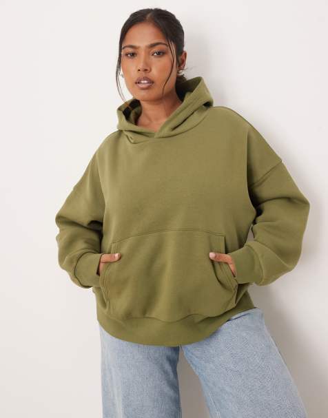 ASOS DESIGN Curve oversized brushback hoodie in khaki green - view 1