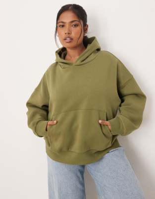 ASOS Curve ASOS DESIGN Curve oversized brushback hoodie in khaki-Green