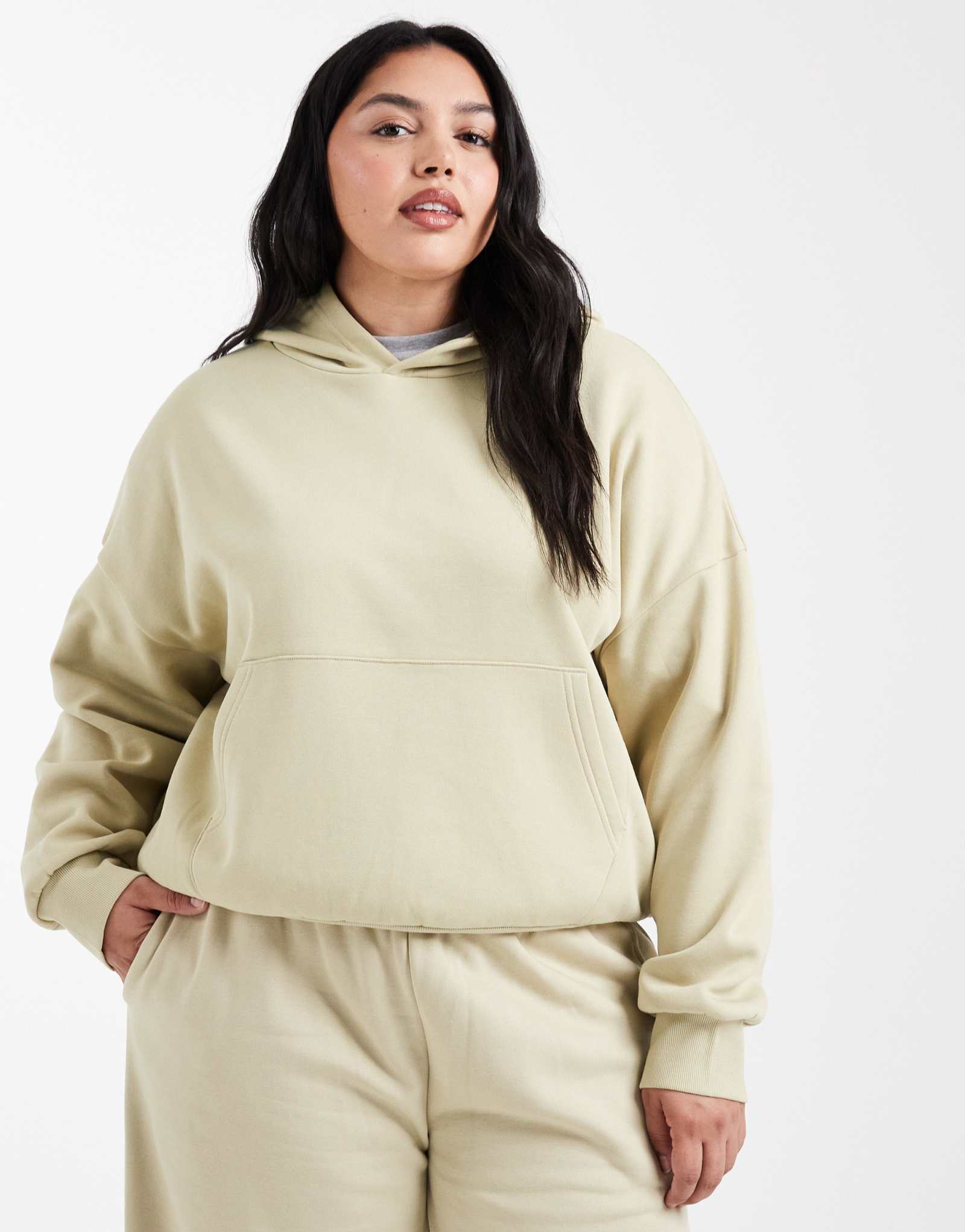 Толстовка с капюшоном ASOS DESIGN Curve оливково-зеленого цвета с завышенной талией