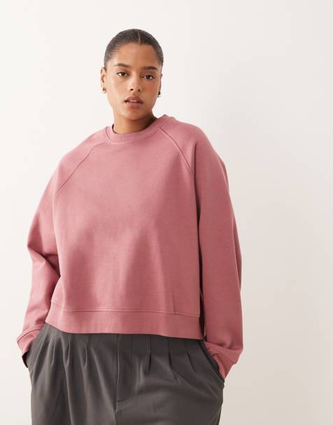 ASOS DESIGN - Curve - Oversized brushback sweatshirt met raglandetail in roze - view 1