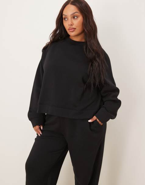 ASOS DESIGN Curve oversized brushback sweatshirt with raglan detail in black - view 1