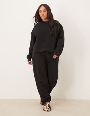 Asos Curve Asos Design Curve Oversized Brushback Sweatshirt With Raglan Detail In Black