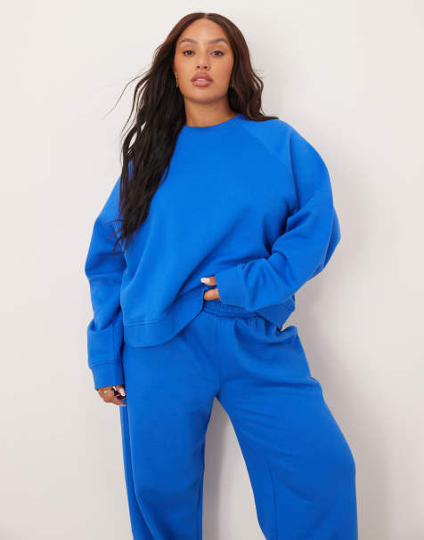 ASOS DESIGN Curve oversized brushback sweatshirt with raglan detail in blue - view 1