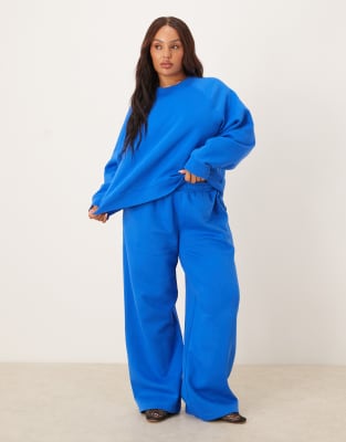 Asos Curve Asos Design Curve Oversized Brushback Sweatshirt With Raglan Detail In Blue
