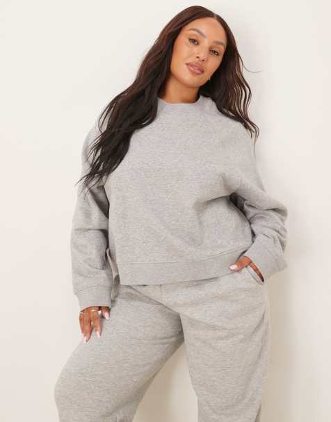 ASOS DESIGN Curve oversized brushback sweatshirt with raglan detail in heather gray - view 1