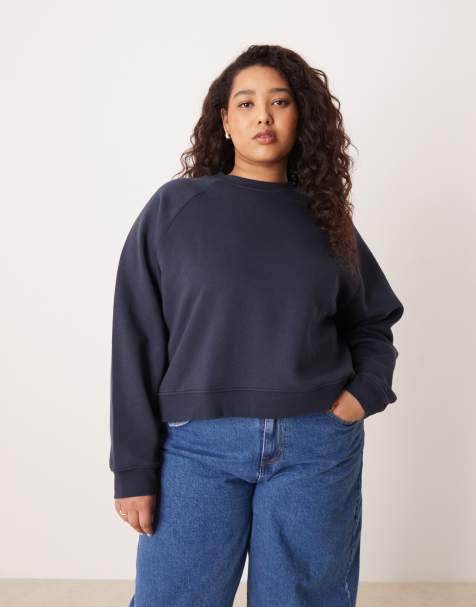 ASOS DESIGN Curve oversized brushback sweatshirt with raglan detail in navy