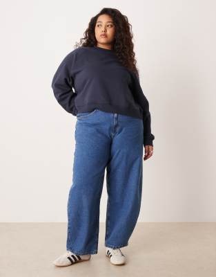 Asos Curve Asos Design Curve Oversized Brushback Sweatshirt With Raglan Detail In Blue