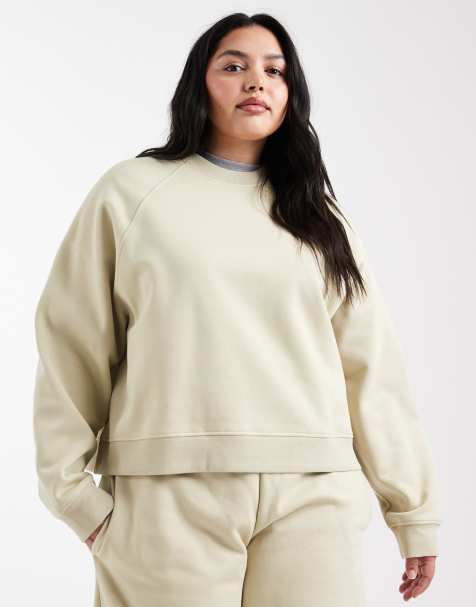 ASOS DESIGN Curve oversized brushback sweatshirt with raglan detail in olive green - view 1